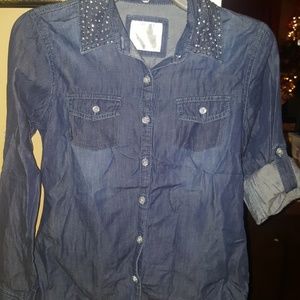 Long sleeve denim and rhinestone color